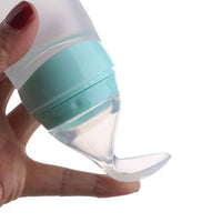 90ML Silicone Baby Squeeze Feeding Bottle with spoon and Lid - Set of 2