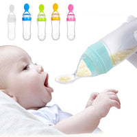 90ML Silicone Baby Squeeze Feeding Bottle with spoon and Lid - Set of 2