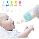 90ML Silicone Baby Squeeze Feeding Bottle with spoon and Lid - Set of 2