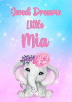 Girls: Set of 1 - Sweet Dreams Elephant Girl Canvas & More A4 Background Option Colorful 