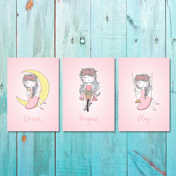 Girls: Set of 3 - Cute Girl Wall Art (1) Canvas & More 