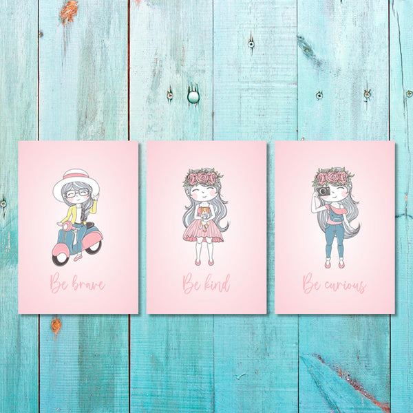 Girls: Set of 3 - Cute Girl Wall Art (2) Canvas & More 